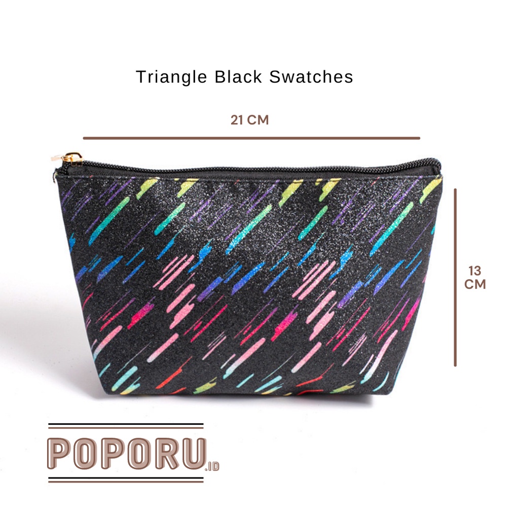 POPORU BLACK SWATCHES pouch 3 types - cosmetics bag organizer for make up - tas tempat kosmetik