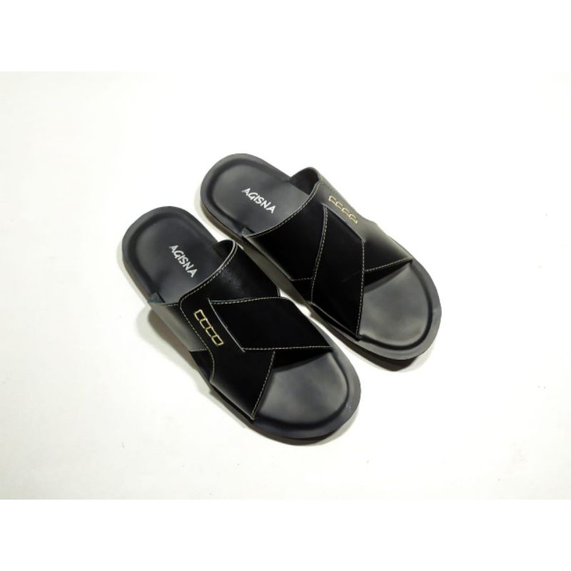 sandal kulit pria model slop silang asli garut