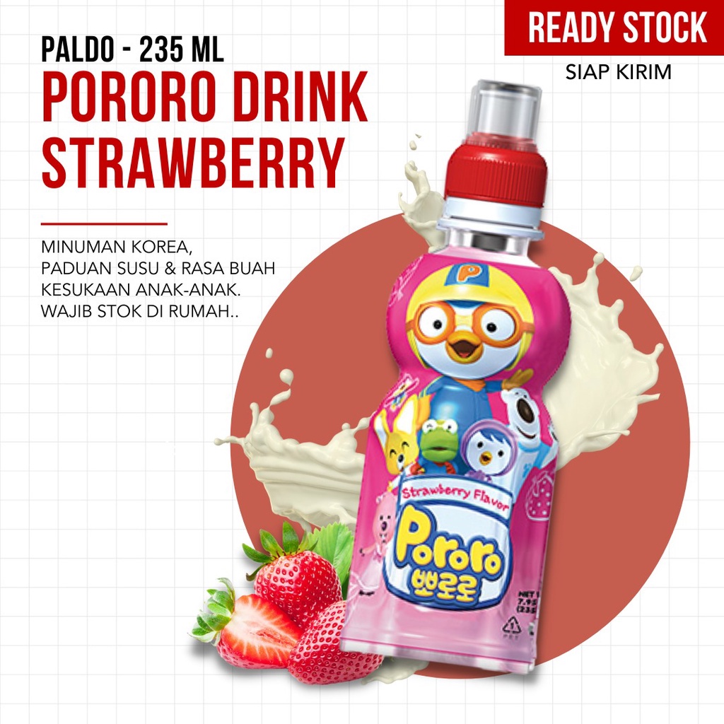 (TERMURAH) Paldo - Pororo Drink Strawberry 235 ML