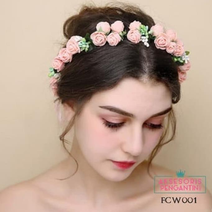 Beautyful Flower Crown Wedding Modern Pink- Mahkota Bunga Pesta Pengantin-Fcw001