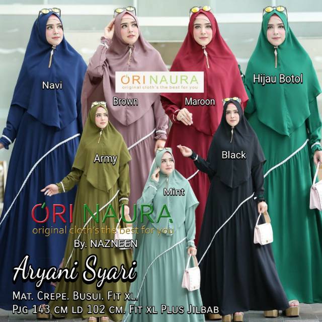 Aryani syari by orinaura/gamis syari/gamis set khimar/gamis/busui/gamis ori solo/dress/gamis crepe