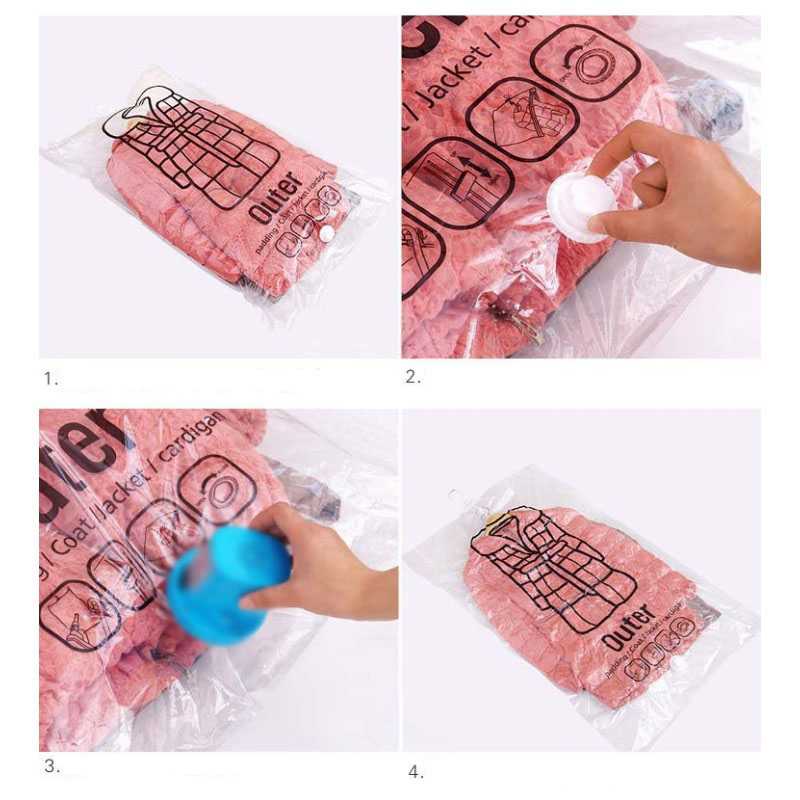 Vakum Baju Vacuum Compression Bag 1 PCS / Plastik Vacuum Pakaian Polos Gantung Travel Baju Pakaian Traveling / Bag Pembungkus Baju Pakaian Tas Vacum Baju Bedcover / Vakum Plastik Baju Laundry Bening / kantong Pakaian Plastik Tanpa Pompa Murah Original