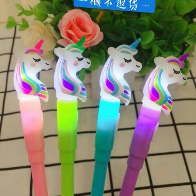 

Pulpen Gel lampu unicorn merem/owl/unicorn melek/flamingo/dino/harga lusinan dan di mix