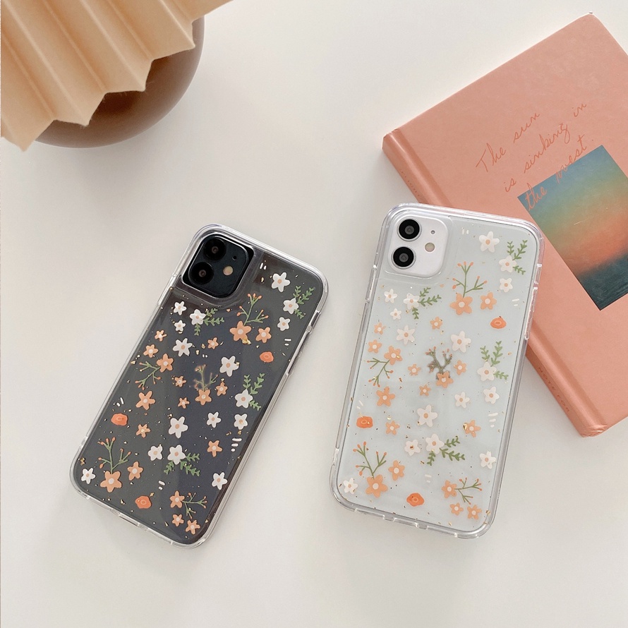 【Ready Stock】Small Fresh Flower Transparent Case Compatible for iPhone 14 13 12 11 Pro Max X XR Xs Max 6 6s 7 8 Plus 12 13 MIni Precision Hole TPU Soft Silicone Mobile Phone Case Protective Back Cover