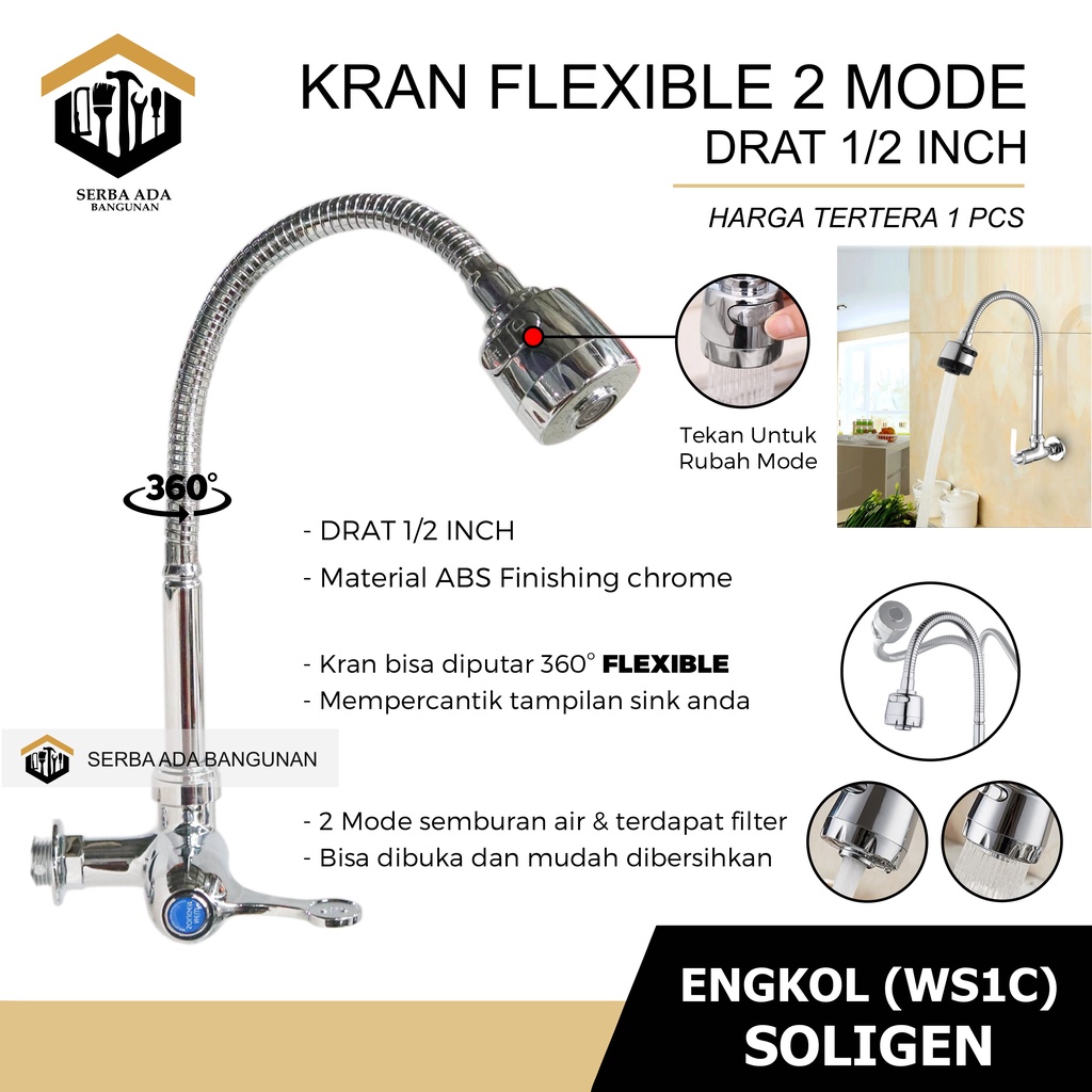 Kran Angsa Fleksibel NEW SOLIGEN PVC Keran Air Cuci Piring Tembok Sink Flexible WS2-W WS4-W WS1-W WS1-B