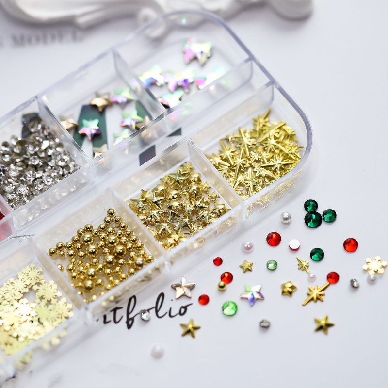 Zzz Hiasan Kuku Bentuk Snowflake + Mutiara + Berlian Imitasi Bahan Metal Untuk Nail Art / Manicure DIY