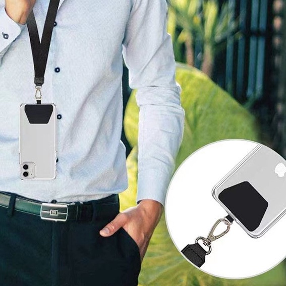 Hitam PU Pad Phone Tether Patch Perekat Ponsel Case Jangkar untuk Lanyard Anti-Drop Attachment (3 Pack)