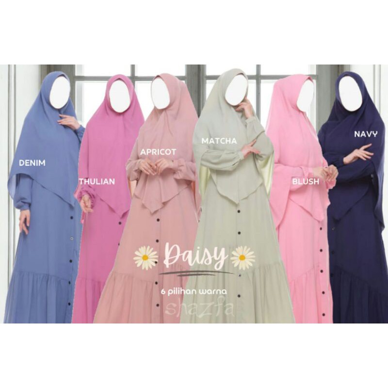 gamis set syari Daisy Ready terbaru ori shazfa free khimar hijab jilbab jumbo abaya dress cantik