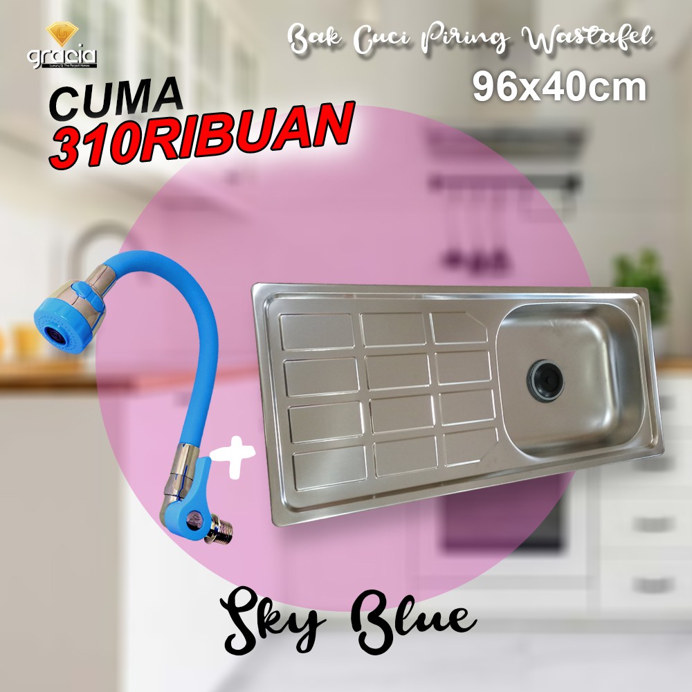 Bak Cuci Piring 96x40x14 cm GRACIA / Wastafel Tempat Cuci Piring Stainless / Kitchen Sink Bar Dapur GRATIS AFUR + SELANG + TEMPAT SABUN SUNLIGHT