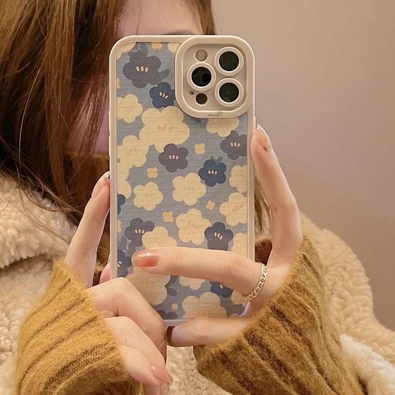 Soft Case Silikon TPU Motif Bunga Biru Untuk iPhone 13 12 11 Pro Max X XR Xs Max 7 8 6s 6 Plus SE 2020