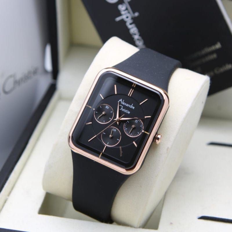 JAM TANGAN WANITA ALEXANDER CRISTIE AC 2744 CEWEK  ROSEGOLD BLACK  ORIGINAL