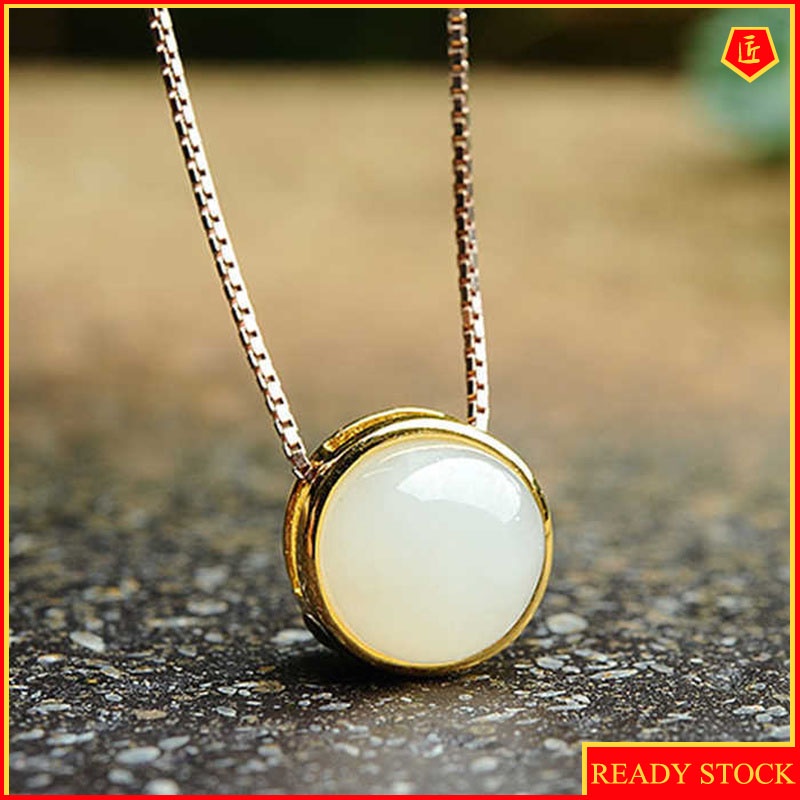 [Ready Stock]Hetian Jade Necklace Female 18K Gold Pendant Korean Style Temperament