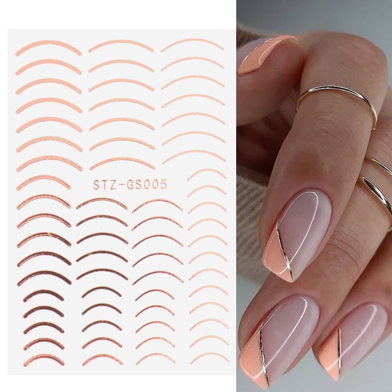 1 Sheet Pack 3D Rose Gold Nail Metal Line Nail Foils / DIY Geometric Curved Stripe Pattern Nails Stickers