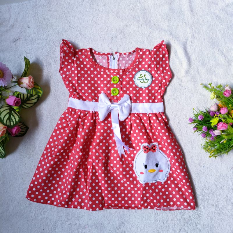 Dress Anak 2 3 Tahun cewek perempuan pita polka ( Dress polka Duck )