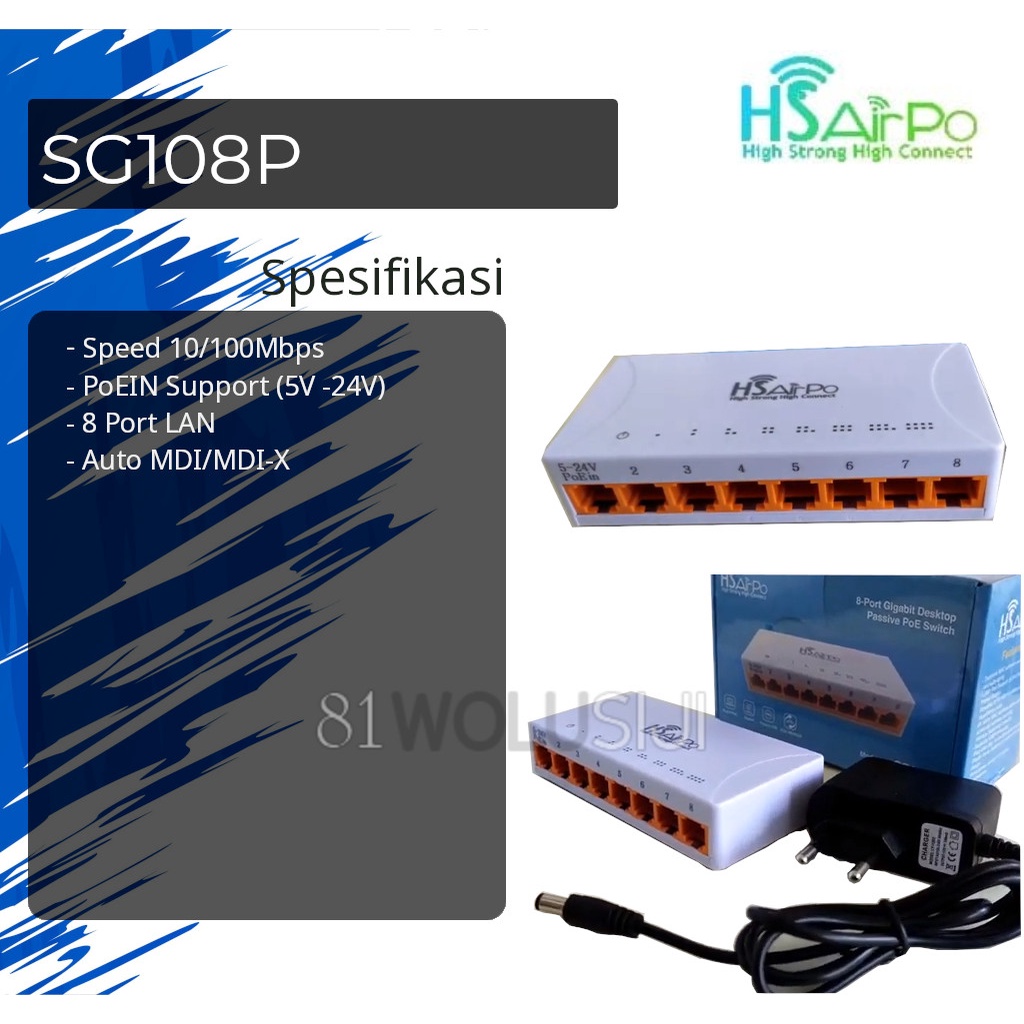 Desktop Switch HSAirpo SG108P 10/100/1000Mbps 8 PORT - PoE Support