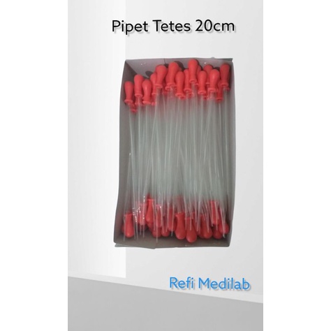 Pipet tetes kaca panjang 20cm karet merah isi 100pcs