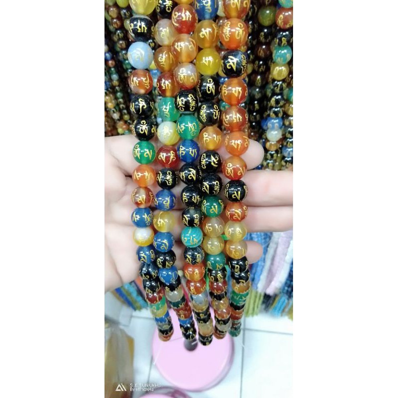 Bahan Gelang emas Hongkong Batu Alam Tibet mantra bulat