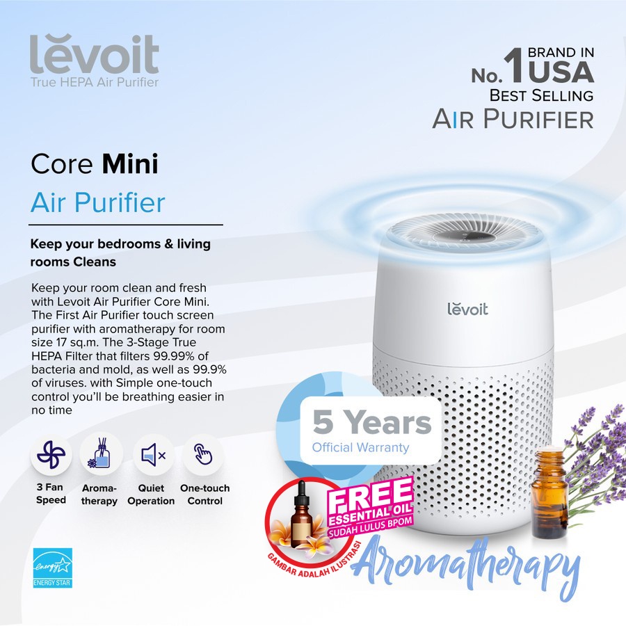 Levoit Core Mini Desktop Air Purifier with Fragrance Aroma Diffuser