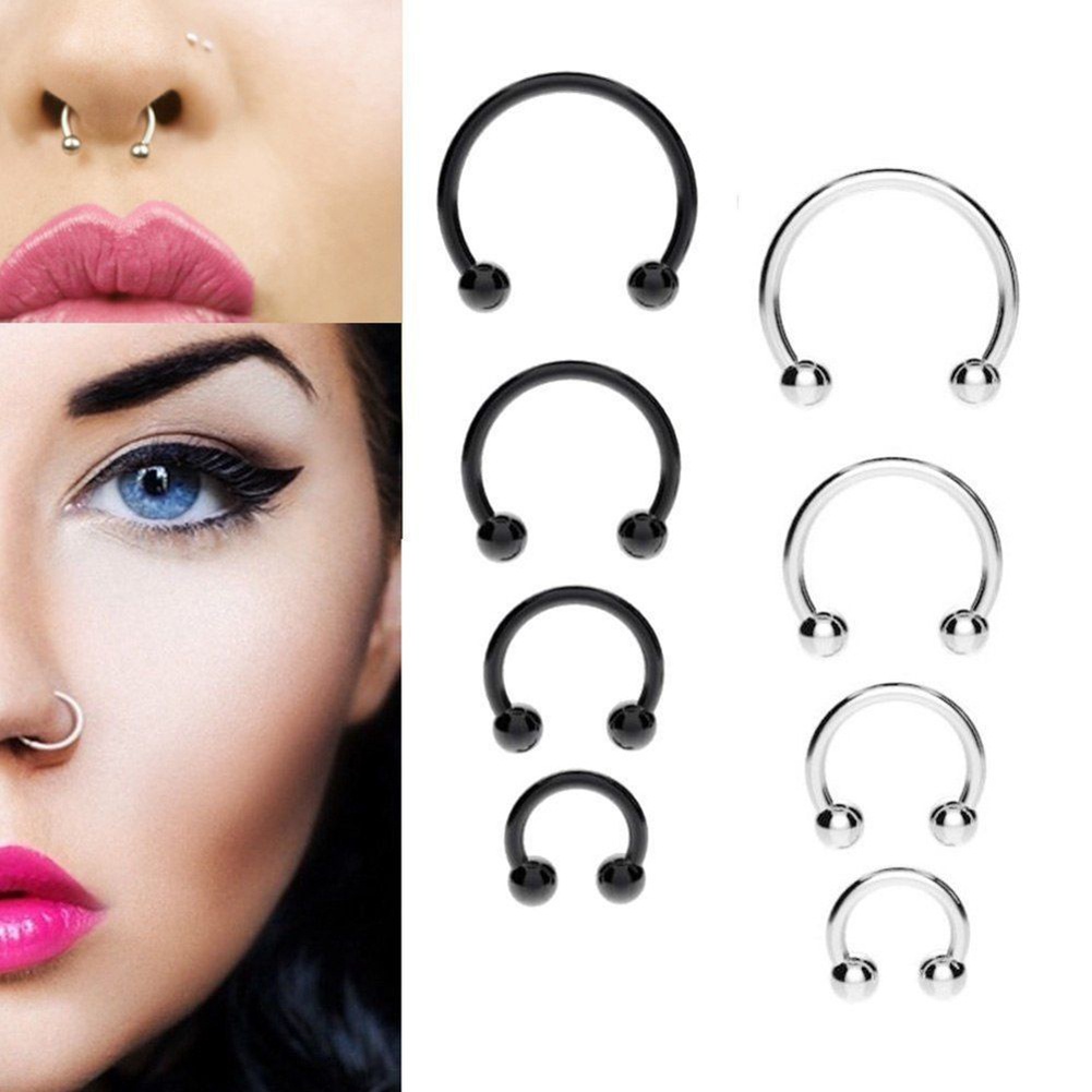 10 Pcs Cincin Tindik Bahan Stainless Steel Bentuk Sepatu Kuda Untuk Bibir Hidung Dan Telinga