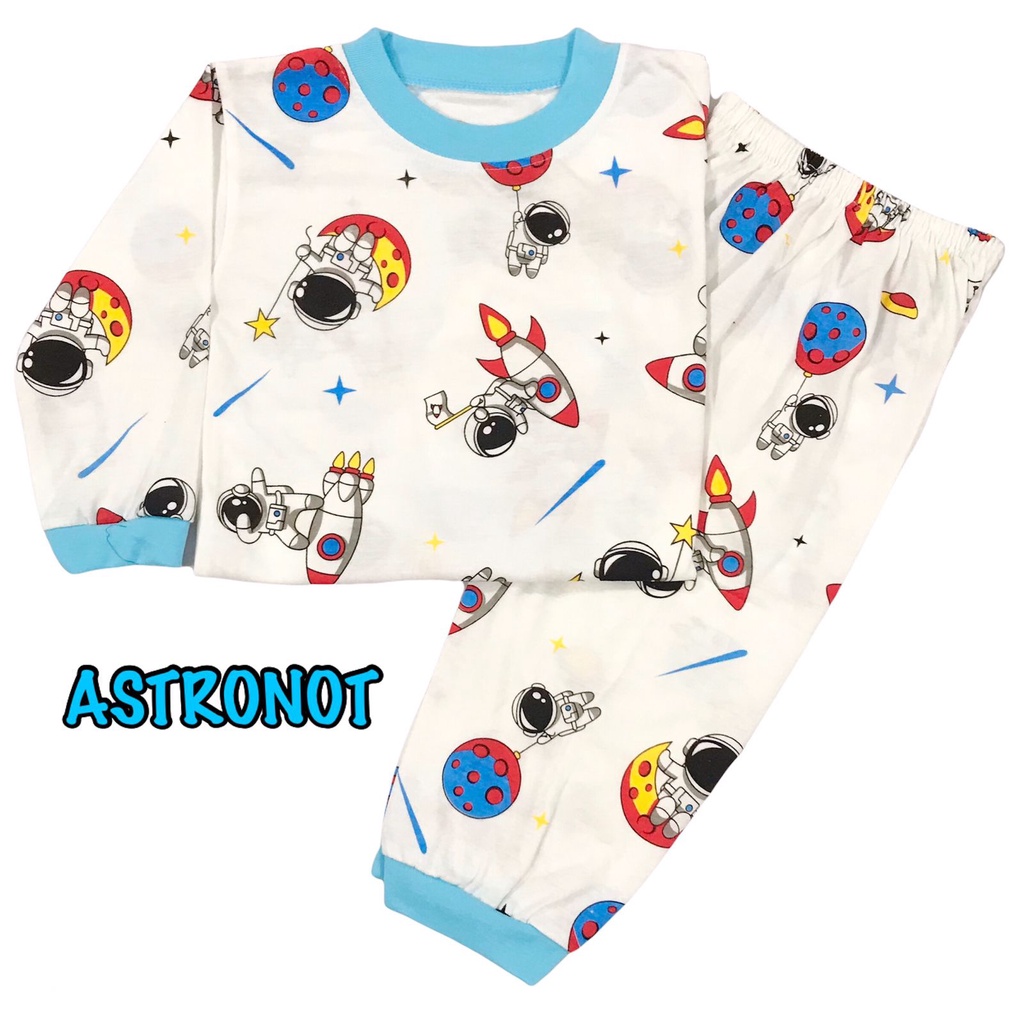 (1 KG MUAT 7 STEL) BAJU TIDUR ANAK KIDS LAKI-LAKI/COWOK SETELAN/STELAN BAHAN KAOS KATUN COMBED 1-4 TAHUN ASTRONOT/ROCKET