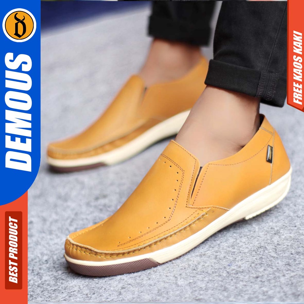 DEMOUS SANDRO Sepatu Casual Slip On Pria Kulit Asli Kerja Santai Murah Hitam