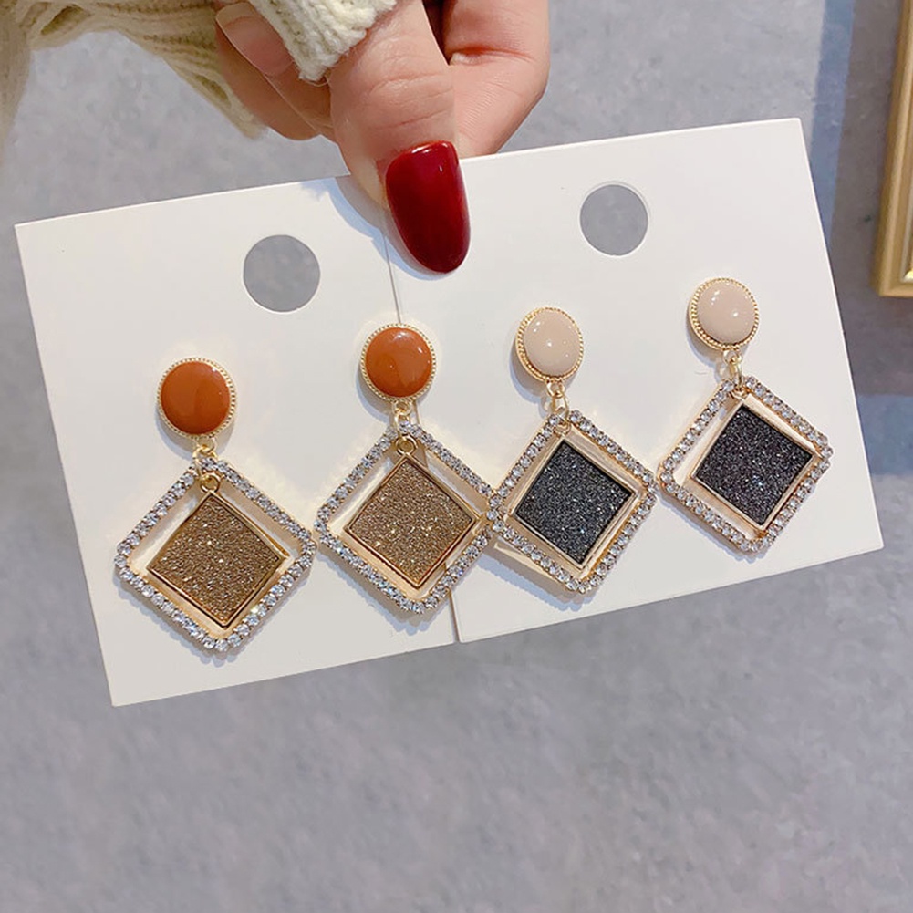 Hu Hu Hu Hu Hu Alat Bantu Pasang Kacamata♡ Anting Tusuk Gantung Wanita Desain Belah Ketupat Hias Berlian Imitasi Frosted Untuk Hadiah