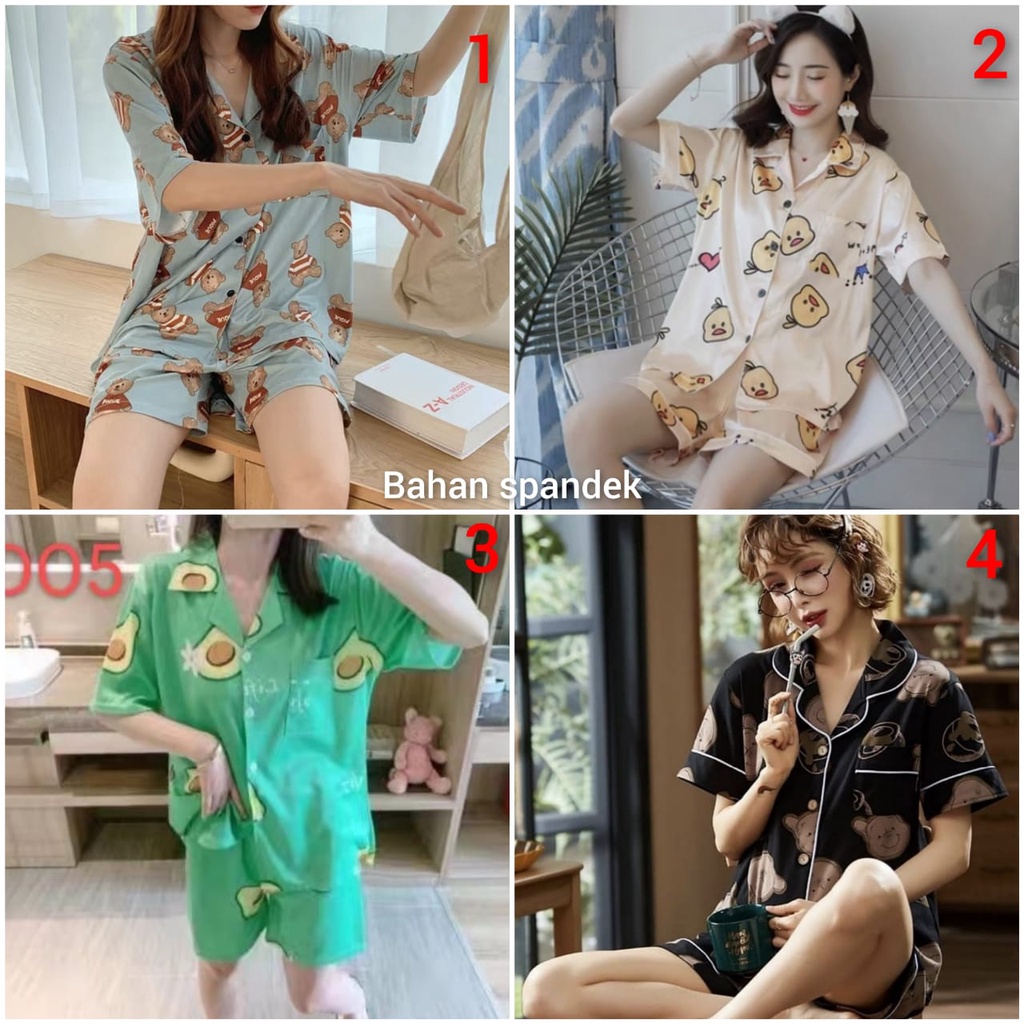 Baju tidur piyama celana pendek,bahan spandek halus adem