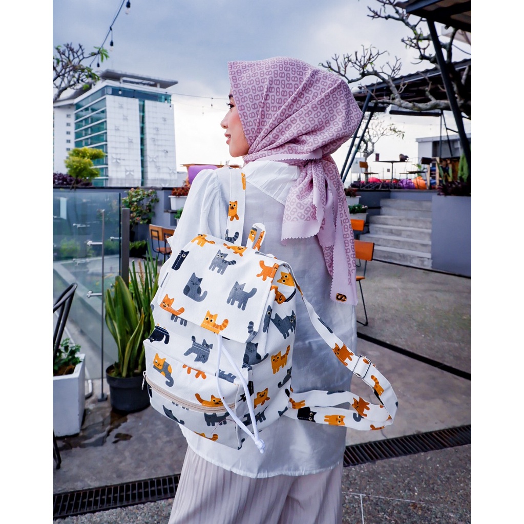 RANSEL SERUT KUCING ORANGE // taskanvasbdg - tas kanvas fashion - tas ransel wanita - tas wanita - tas lucu - cewe