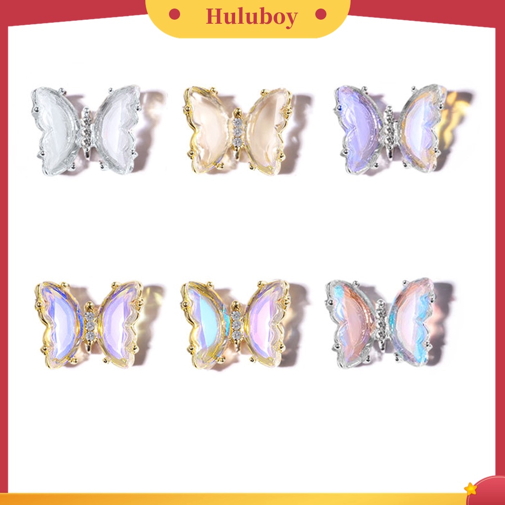 Huluboy Huluboy♡ Butterfly Ornamen Kupu-Kupu Aurora Kristal Imitasi 3D Warna-Warni Untuk Dekorasi Manicure