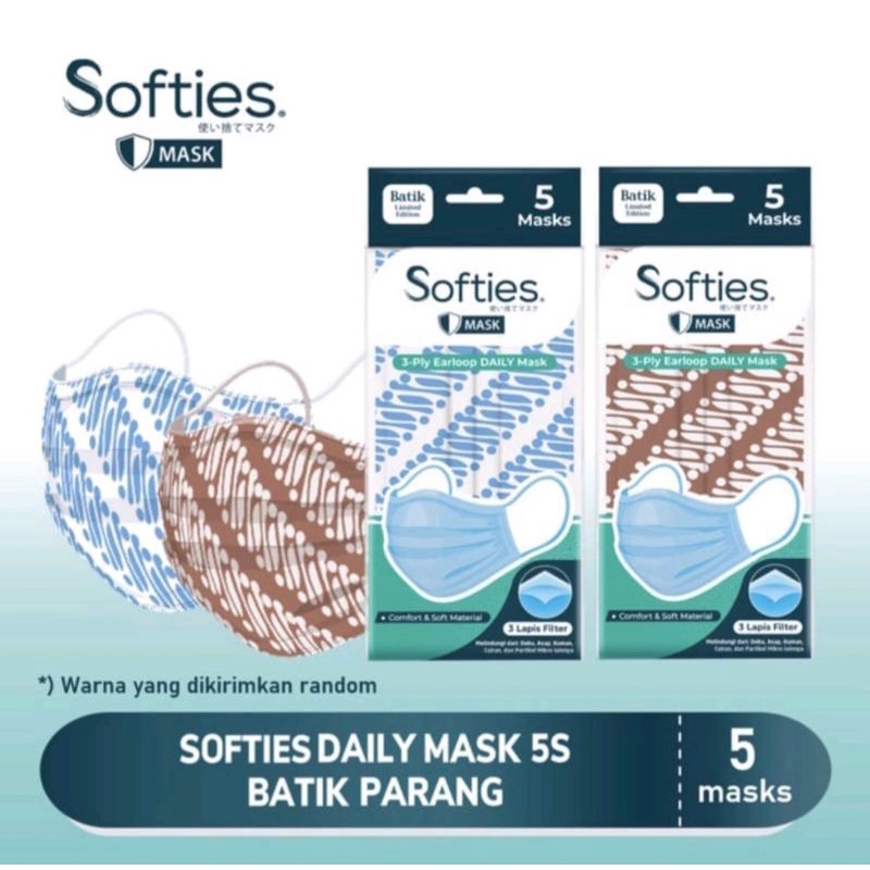 Masker Softies Daily Mask Batik Isi 5 Pcs 3 Ply 1 Carton