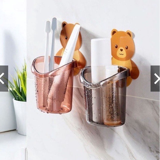 Tempat Sikat Gigi Odol Karakter Beruang / Jagung / Gantungan Tempel Dinding / Rak Gantung Kamar Mandi / Holder Sabun Wadah Serbaguna Gambar