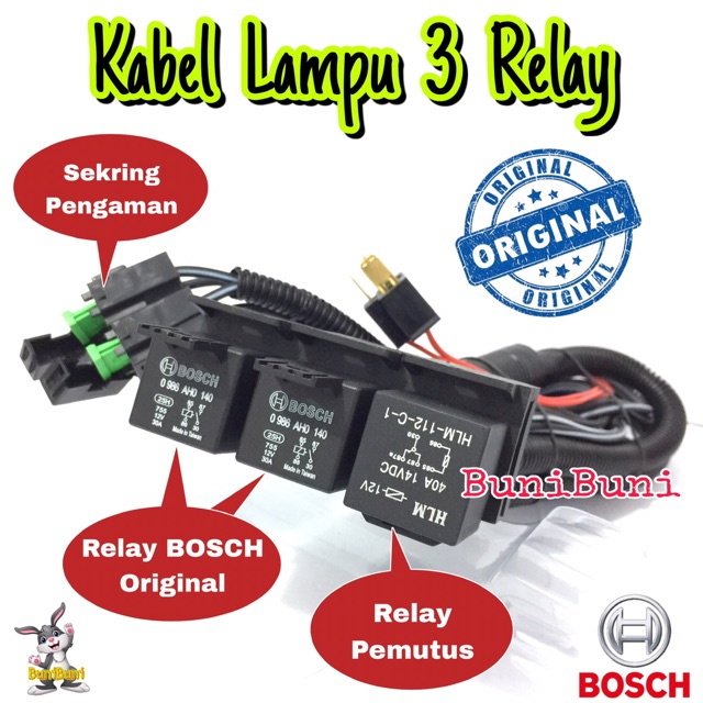 Kabel Relay BOSCH Komplit Untuk Lampu H4 Mobil 3 Relay 2 Lampu BOSCH KRT Original