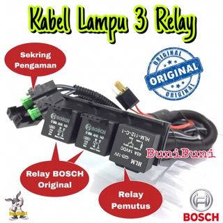 Kabel Relay  BOSCH  Komplit Untuk Lampu  H4 Mobil  3 Relay  2 