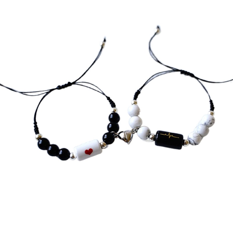 Fancyqube 2pcs / Set Gelang Batu Magnet Gaya Vintage Untuk Pasangan