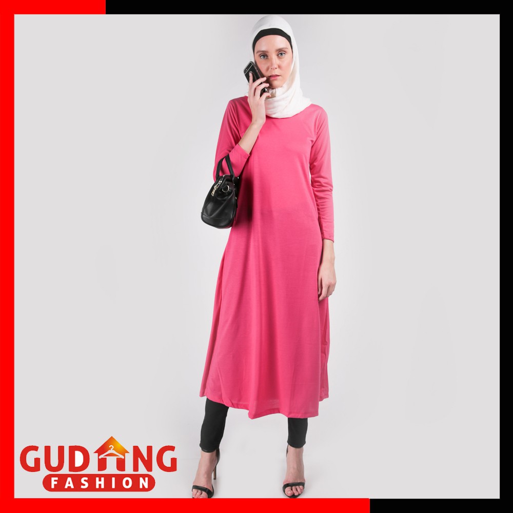 GIOFLO Baju Wanita Muslim Gamis Muslimah Cantik Spandek Pink / GMS 07