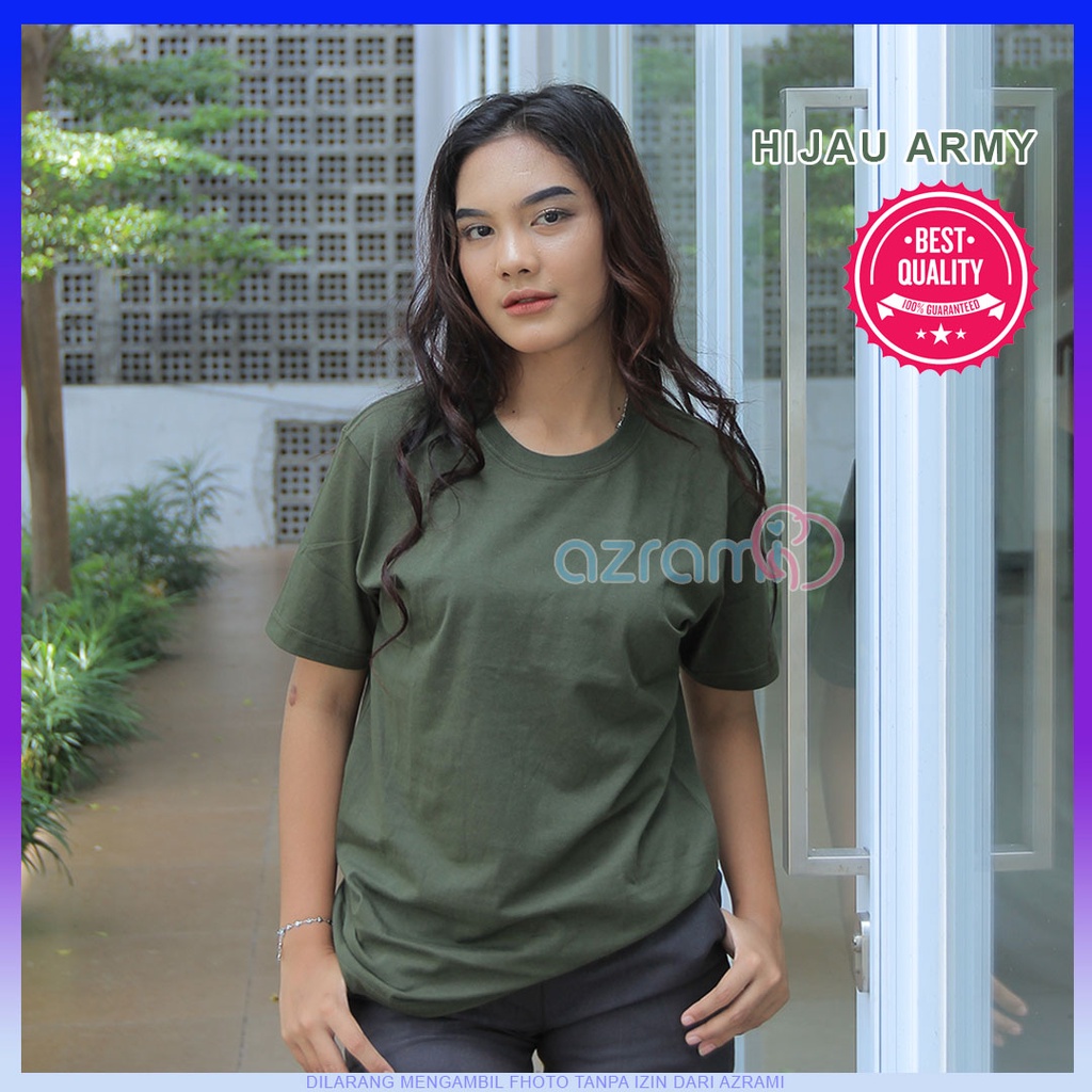 AZRAMI - Kaos Polos Wanita Lengan Pendek Premium Warna Hijau Army
