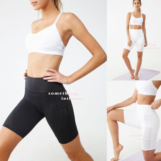 Forever 21 Active Perforated Biker Shorts F21 Short Legging Pendek - Putih, XS