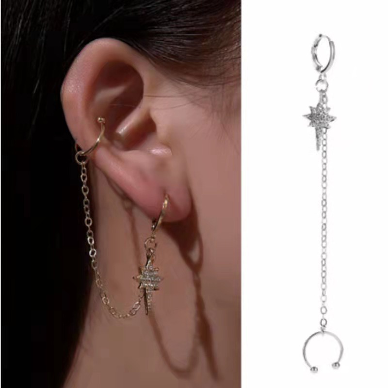 Anting Klip Bintang Wanita Rumbai Panjang Fashion Korean Style Import