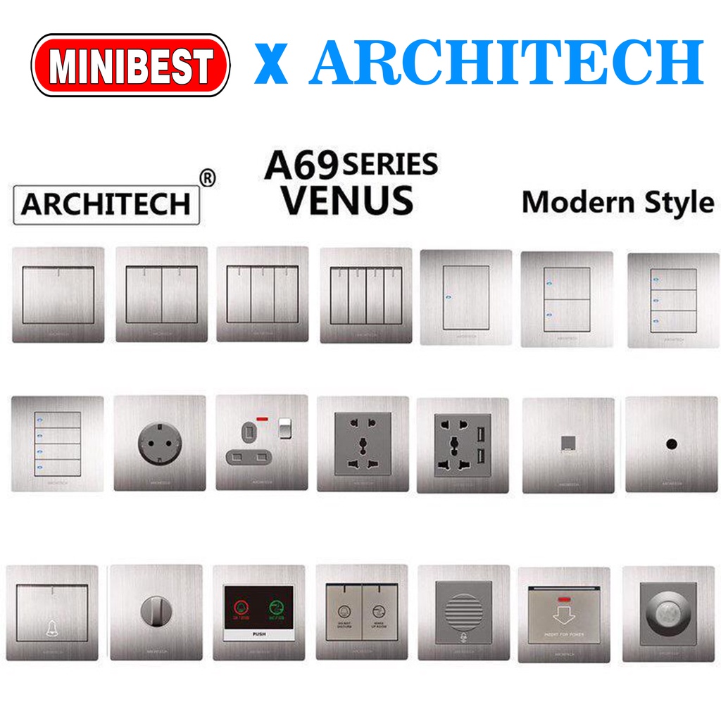 [NEW] ARCHITECH SAKLAR LAMPU/ STOP KONTAK SAKELAR/ CETEKAN/ COLOKAN ARCHITECH VENUS A69