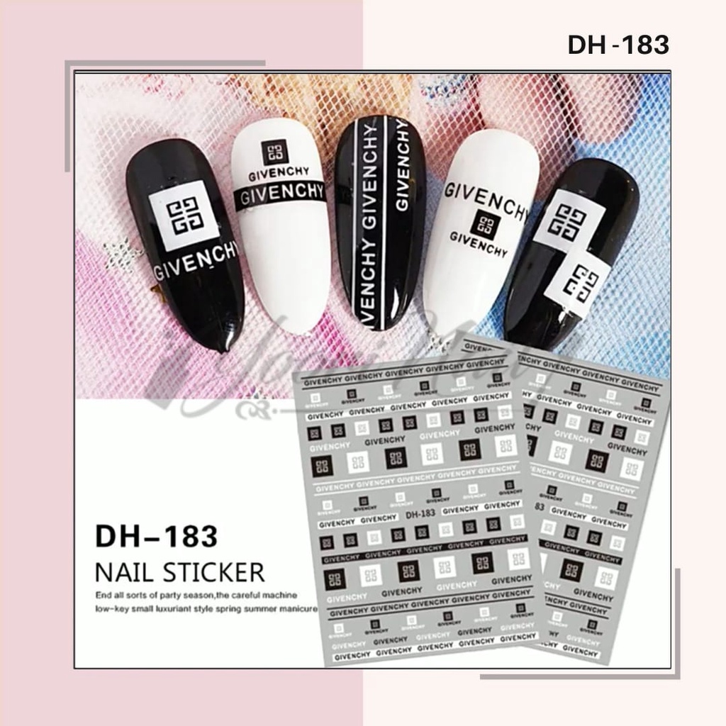 Nail Sticker Logo Brand Stiker LV Gucci Adidas Nike Channel Givenchy Stiker Kuku Brand Ternama