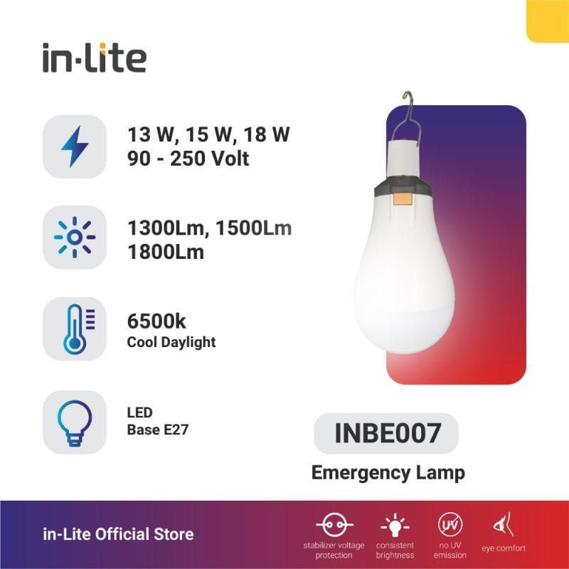 Bohlam IN LITE / Lampu INLITE LED Bulb Emergency + Batrai 13 Watt 15 Watt 18 Watt / Lampu AC / DC IN-LITE LED