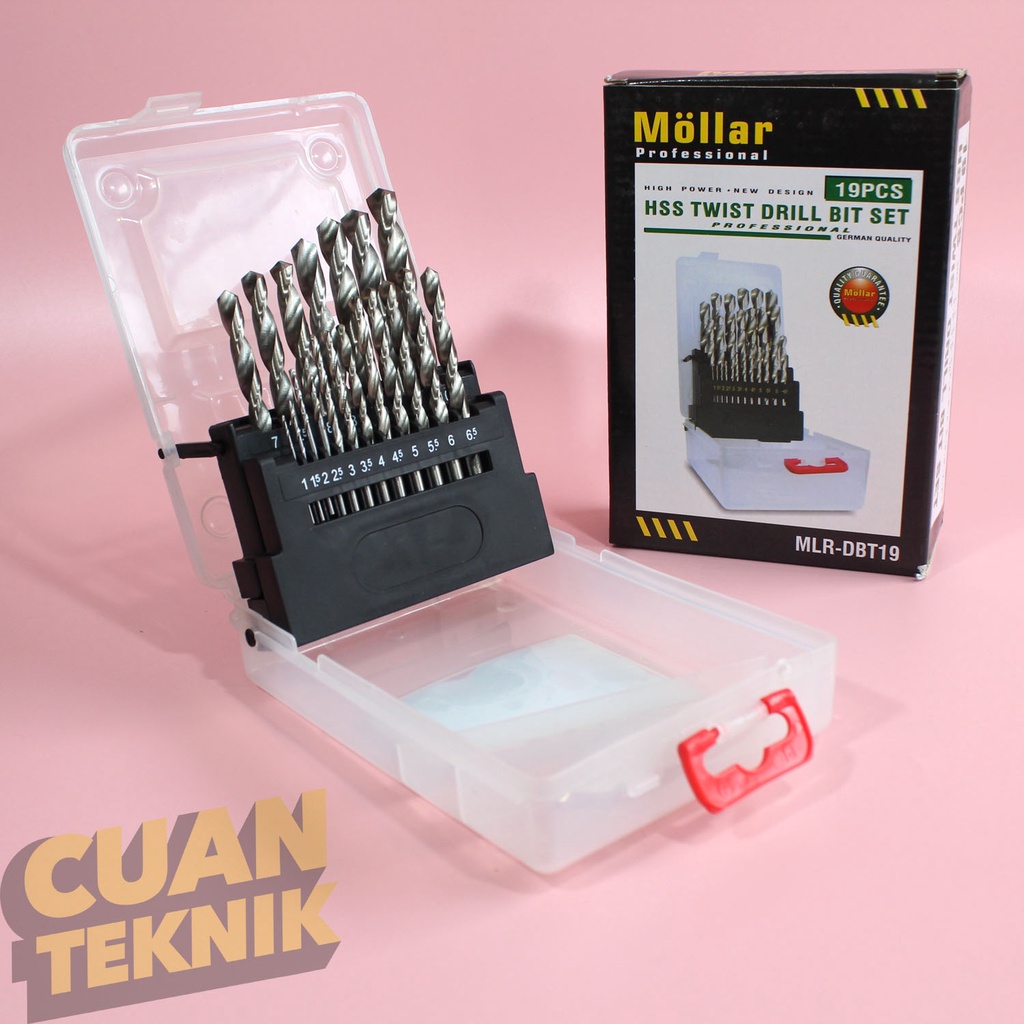 Mata Bor Besi Set 19 Pcs MOLLAR Mata Bor Alumunium Baja Ringan