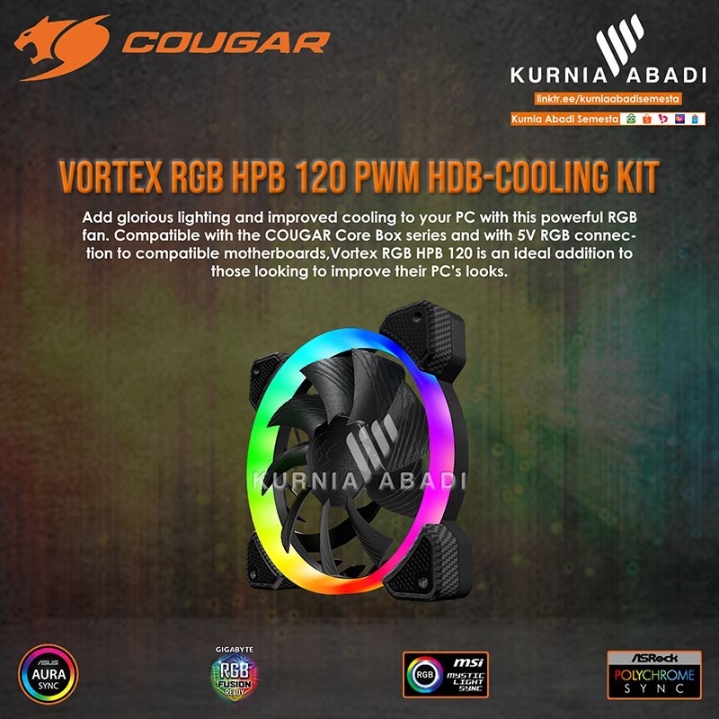 COUGAR GAMING FAN VORTEX RGB HPB 120 COOLING KIT HYDRO-DYNAMIC BEARING