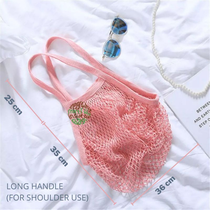 Tas Belanja Jaring Katun Tas Jaring Tas Pantai Reusable Bag Cotton Mesh Bag Net Bag Grocery Bag Fishing Net Tote Bag Tas Ramah Lingkungan