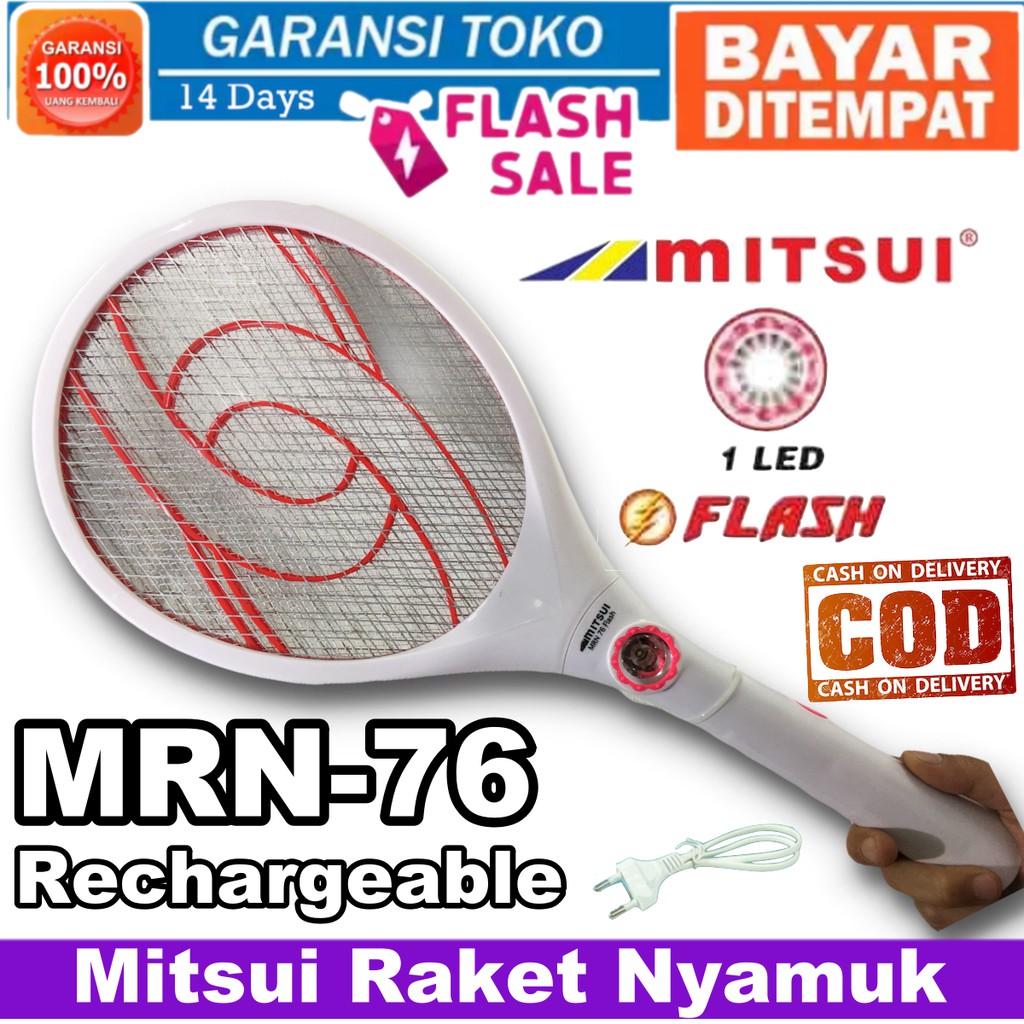 Mitsui Raket Nyamuk Listrik Elektrik 2 in 1 Cas Recas Isi Ulang MRN 76 Senter LED Rechargeable ORI