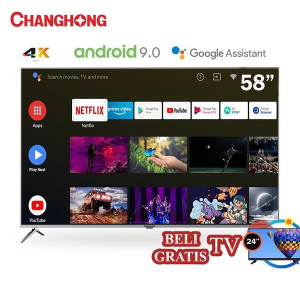 Miliki CHANGHONG 58 INCH 4K UHD ANDROID 9.0 SMART TV NETFLIX LED TV -U58H7A Berkualitas