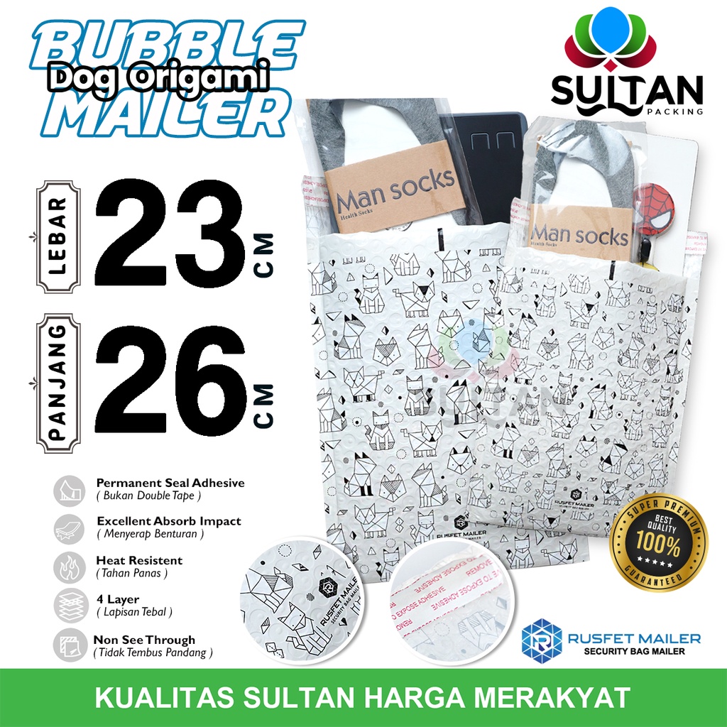 

AMPLOP BUBBLE MAILER DOG ORIGAMI 23x26cm WRAP ENVELOPE RUSFET PREMIUM SATUAN