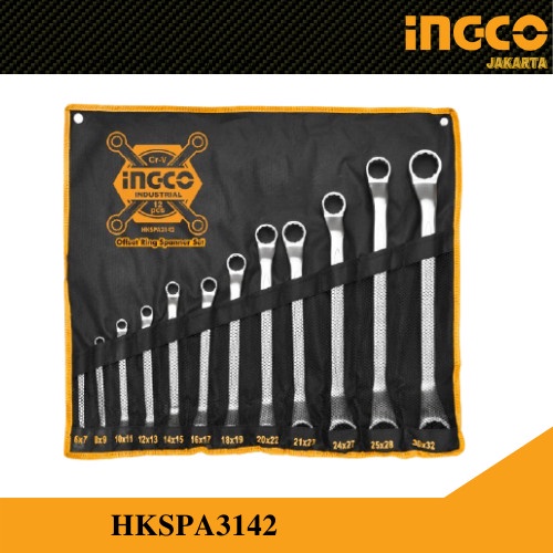 Kunci Ring set 12pcs (6-32 mm) Offset Ring Spanner Set INGCO HKSPA3142