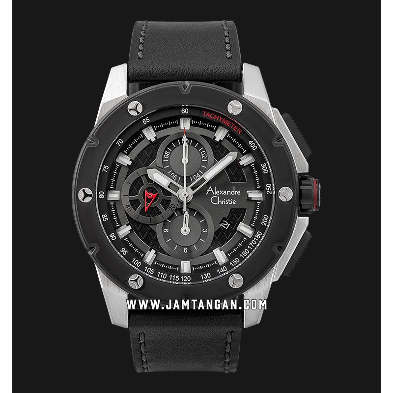 Alexandre Christie AC 6549 MC LTBBA Chronograph Men Black Dial Black Leather Strap