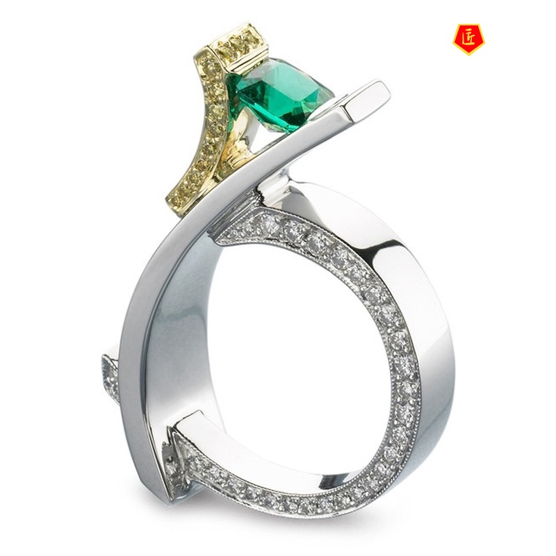 [Ready Stock]Creative Inlaid Green Crystal Square Diamond Ring